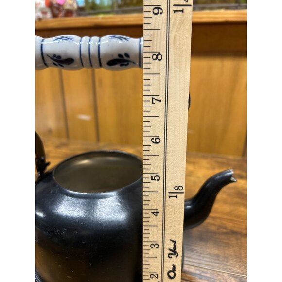 Vintage Black Metal Teapot With Ceramic Handle & Spout - Picture 7 of 9
